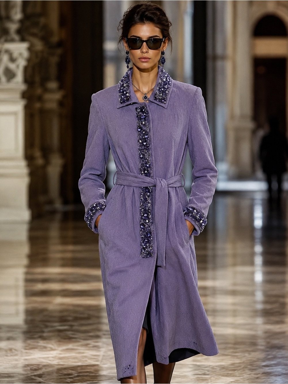 Dolce & Gabbana Lavender Beaded-Trim Belted Trench Coat vintage